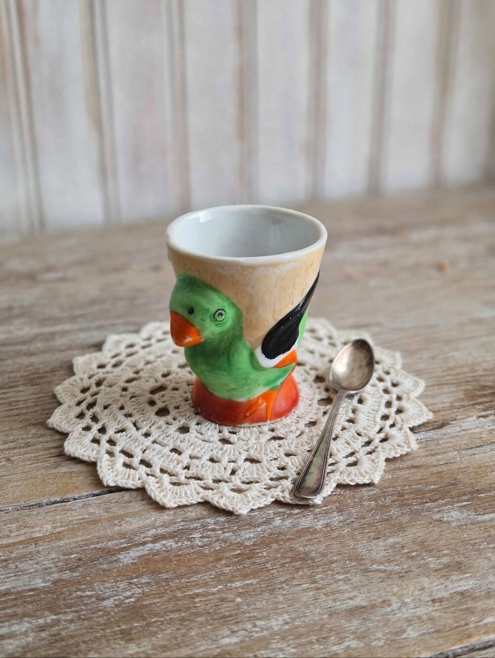 Vintage Ceramic Parrot Egg Cup | Mid-Century Made in Japan Novelty